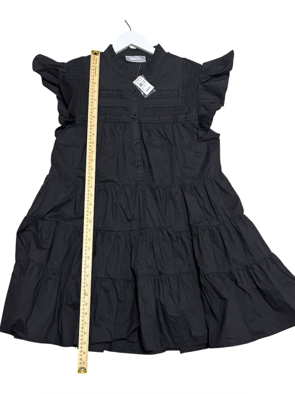 Black Tiered Midi Dress with Ruffle Sleeves - Picture 2 of 5